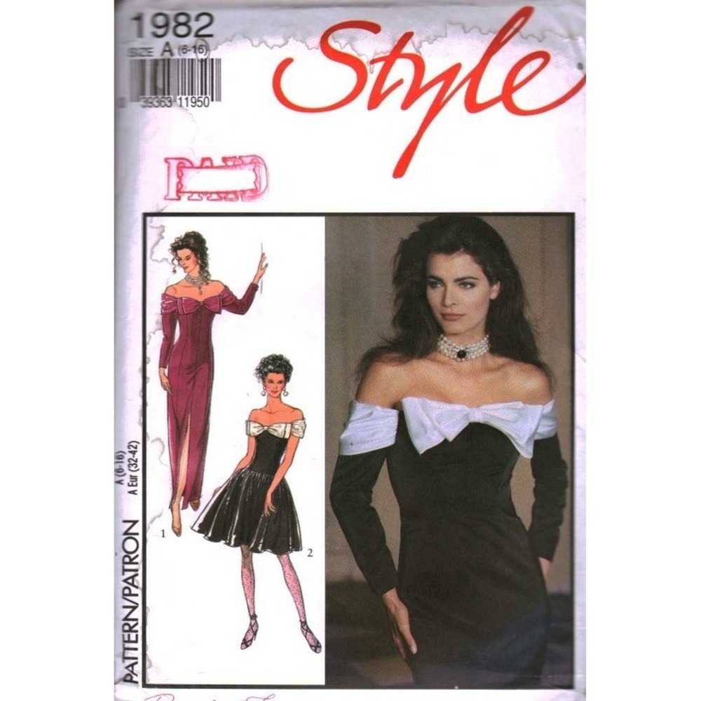 Style 1982 Vintage 1980s Evening Dress Sewing Pattern Off Shoulder Bow Size 6-16